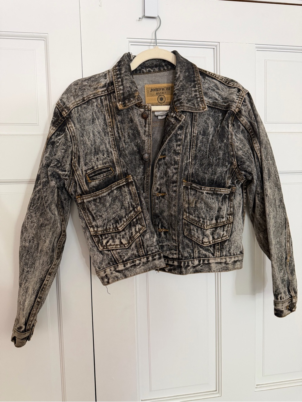 Jordache Distressed Black & Gray Cropped Denim Jacket